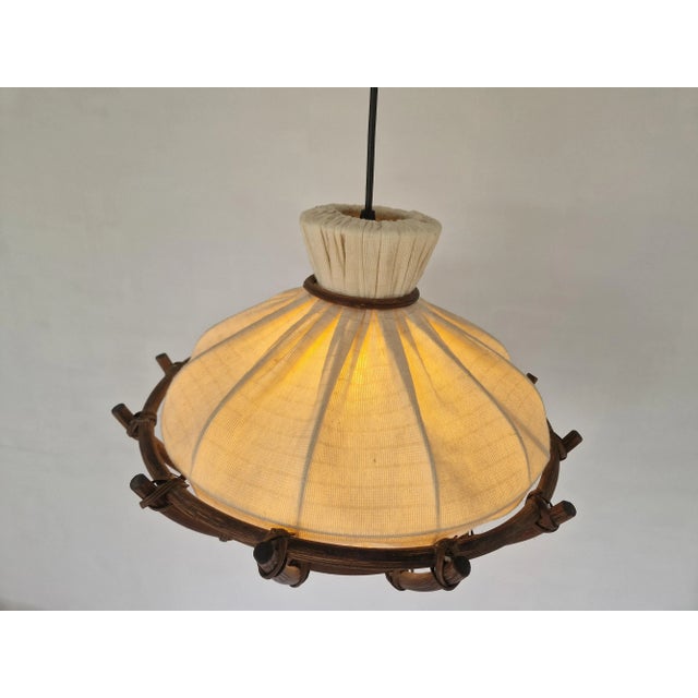 Mid-Century Scandinavian Textile and Bamboo Pendant Lamp, 1960s For Sale - Image 6 of 12
