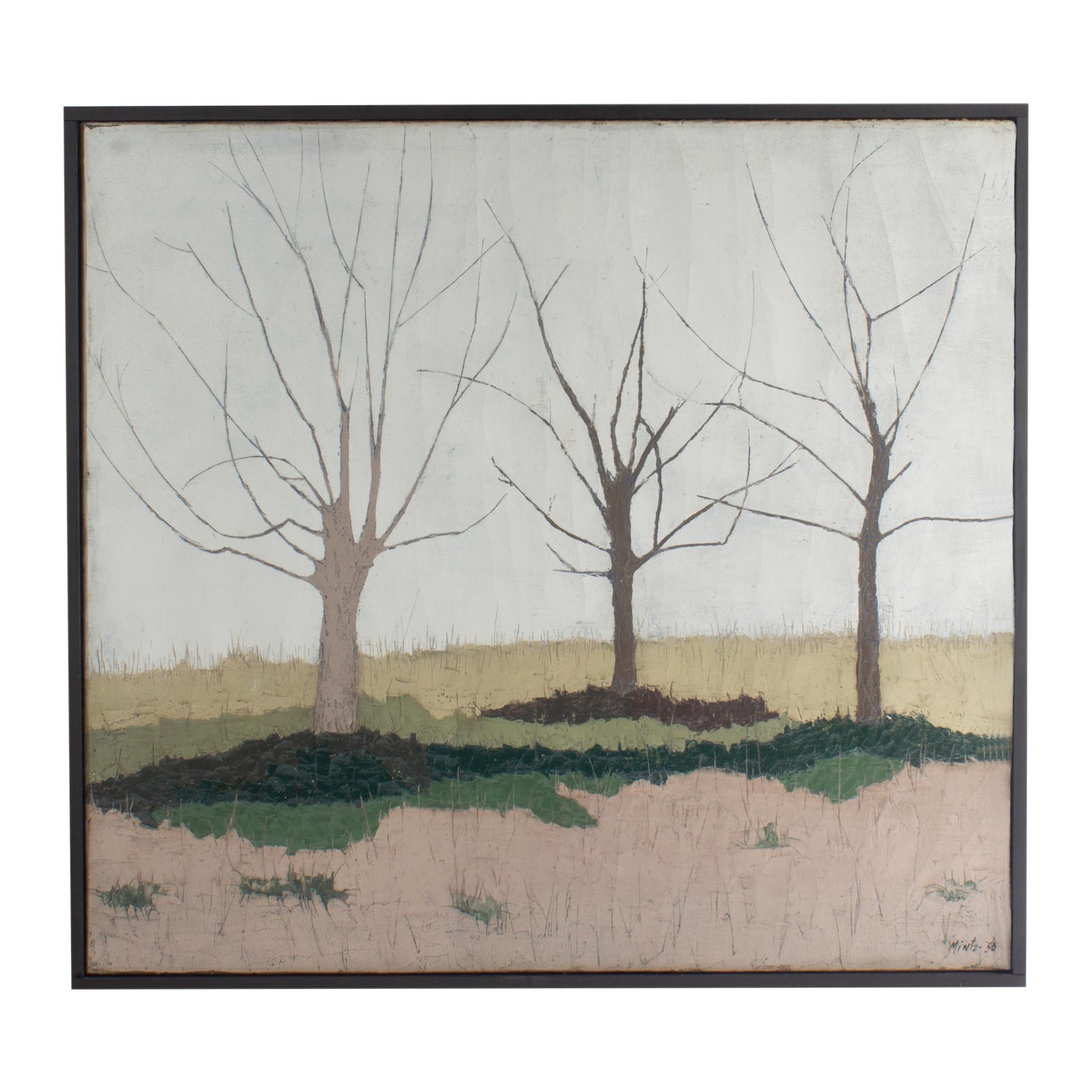 1956 Signed Abstract Oil on Canvas Board Landscape Painting by Artist