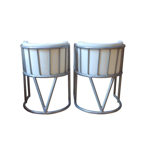 Pair of Art Deco armchairs “Robert Mallet-Stevens” France around 1932. Tubular steel with patina, newly upholstered and...