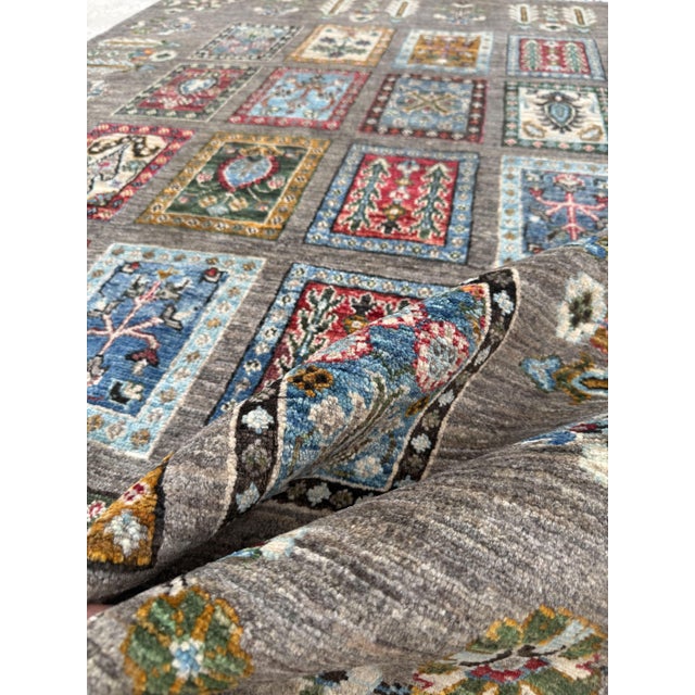 Gray Garden Panel Area Rug, Hand-Knotted Wool, Bakhtiari Design, 5x8, Gray & Red For Sale - Image 8 of 10