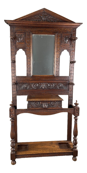 19th Century Neo-Gothic Carved Oak Coat Rack
