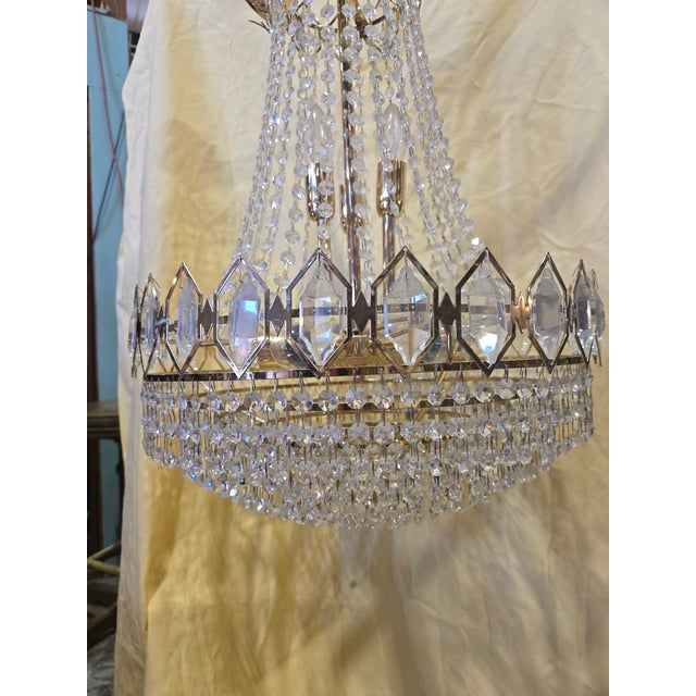 Mid-Century Modern 1960s Mid-Century Modern Gilt / Brass-Plated & Crystal 9-Light Chandelier For Sale - Image 3 of 7
