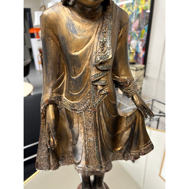 Gilded Standing Thai Buddha Sculpture For Sale - Image 4 of 12