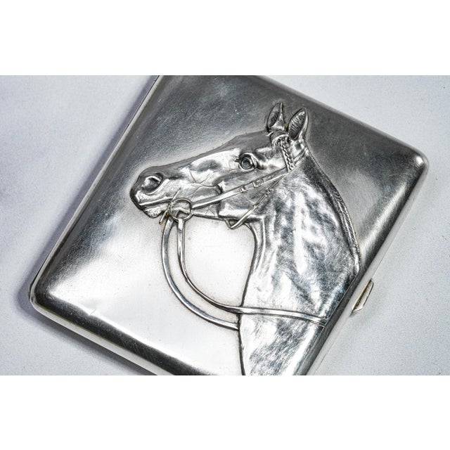 Wonderful High Relief European 800 Antique Silver Horse Equestrian Cigarette Case Tobacciana For Sale In New York - Image 6 of 16