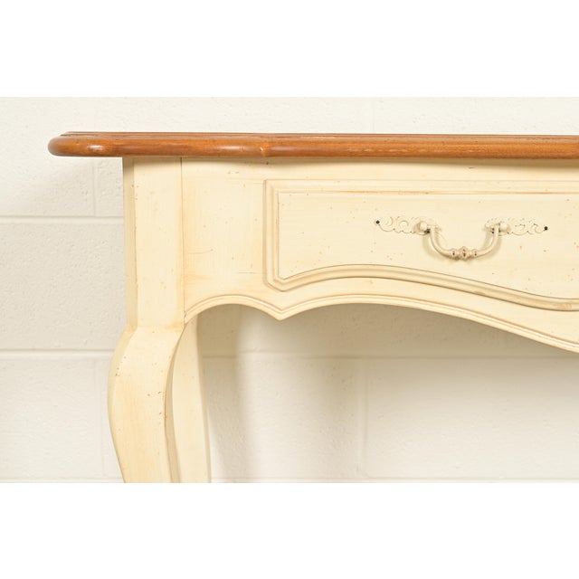 Ethan Allen French Country Cream Lacquered Maple Top Console Table For Sale - Image 10 of 16