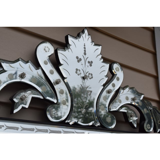 Late 19th Century Antique Venetian Mirror Wall Glass Frameless Clear Crown Vanity Paris France For Sale - Image 5 of 11