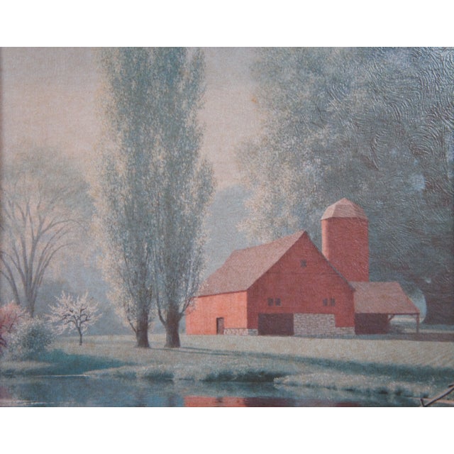 Wood Set of 2 Vintage Detlefsen & Wood Farmhouse Landscape Prints on Board, Framed For Sale - Image 7 of 11