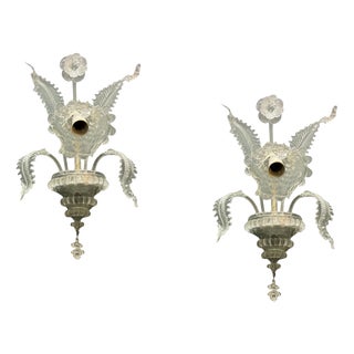 Vintage Venetian Murano Glass Wall Sconces, 1970s, Set of 2 For Sale