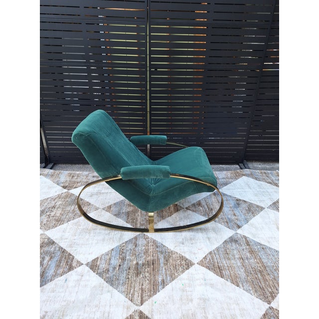 1970s 1970s In the Style of Guido Faleschini Chrome and Brass Milo Baughman Rocking Chair For Sale - Image 5 of 12