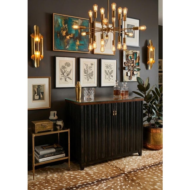 Baker Furniture Company Vintage Baker Style Dark Espresso Fluted Wood Glass Top Side Buffet Storage Cabinet For Sale - Image 4 of 9