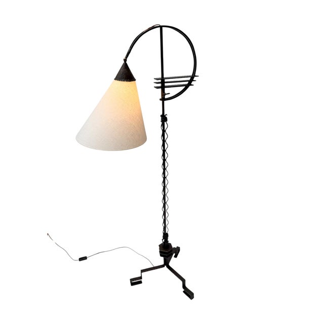 Vintage Art Deco Floor Lamp in Wrought Iron and Silk by Jan Joustra, 1920s For Sale - Image 6 of 14