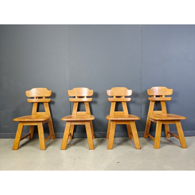 1960s Vintage Brutalist Dutch Oak Dining Chairs, 1960s, Set of 4 For Sale - Image 5 of 5