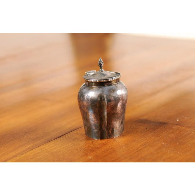 Metal Petite English Electroplated Nickel on Silver Lidded Container with Flame Finial For Sale - Image 7 of 13