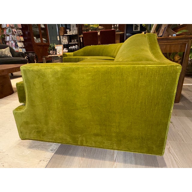 MCM Reupholstered Avocado Velvet Curved 2-Piece Sofa For Sale - Image 9 of 9