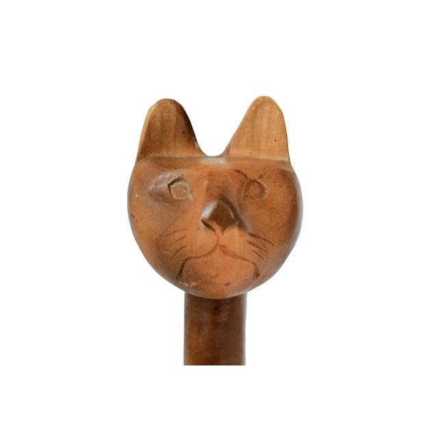 Mid-Century Modern Pair of Mid-Century Carved Long Neck Cat Figurines For Sale - Image 3 of 12