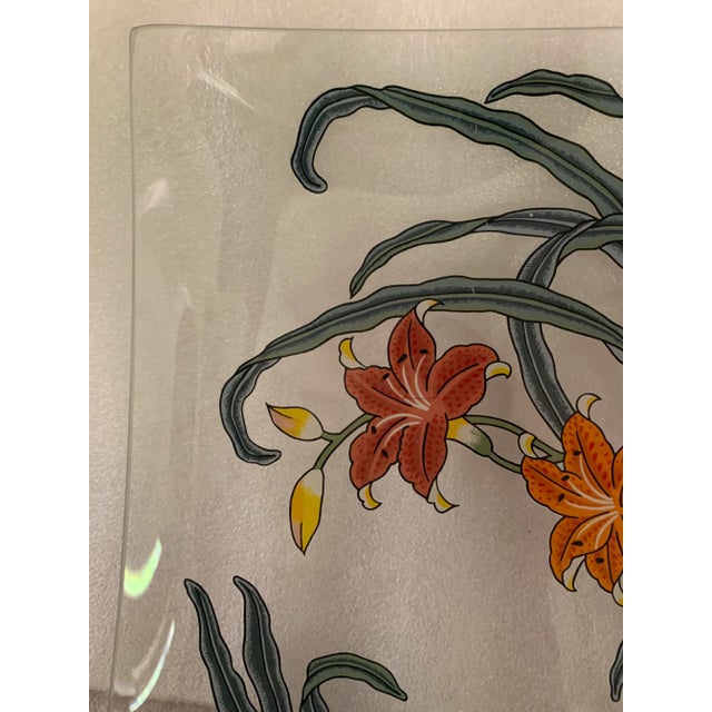 Modern Vintage Glass Platter With Lilies For Sale - Image 3 of 9