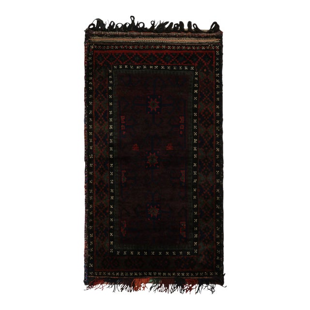 Rug & Kilim’s Baluch Scatter Rug in Dark Purple, Red and Blue Geometric Patterns For Sale