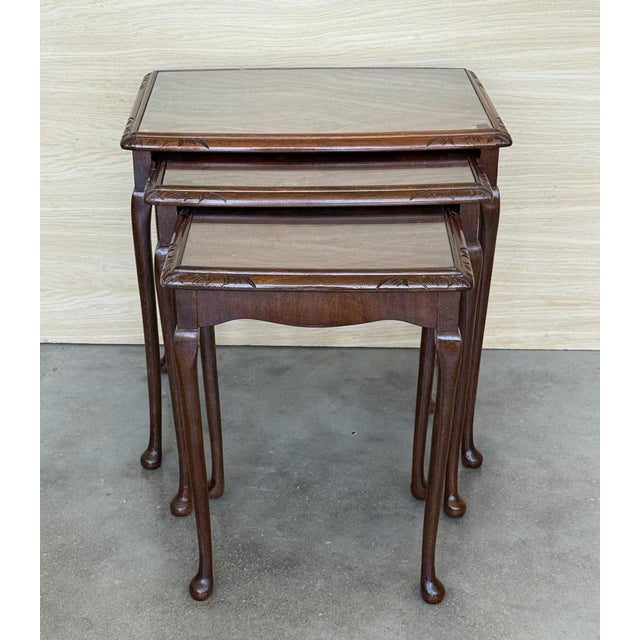 Mahogany Nesting Tables with Glass Top, 1890, Set of 3 For Sale - Image 6 of 10