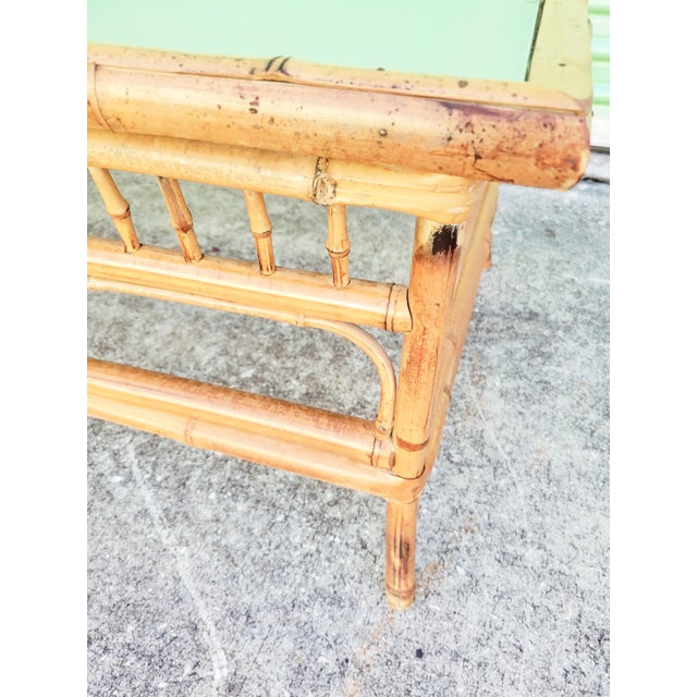 Vintage Chinese Chippendale Bamboo Frosted Glass Top Rectangular Coffee Table Side Table Set of 2 For Sale - Image 12 of 12