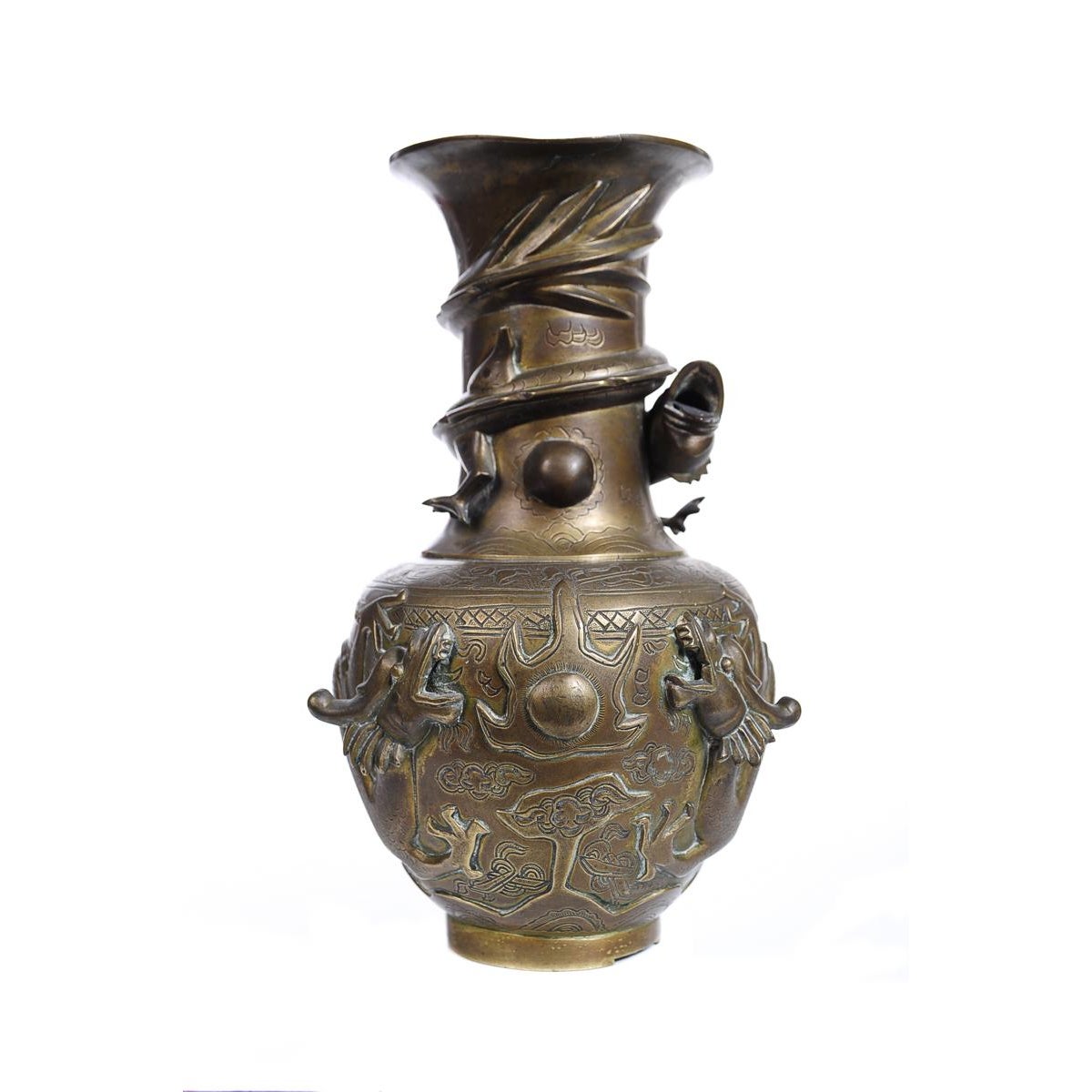 Chinese Antique Bronze Dragon Vase Chairish