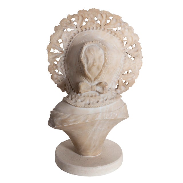 Surrealism Surrealist Style Alabaster Bust of a Woman in a Ruffled Bonnet by Adolfo Cipriani For Sale - Image 3 of 4