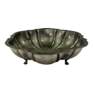 Mid Century Modern Rose International Etain French Pewter Scalloped Lobed Metal Bowl, France