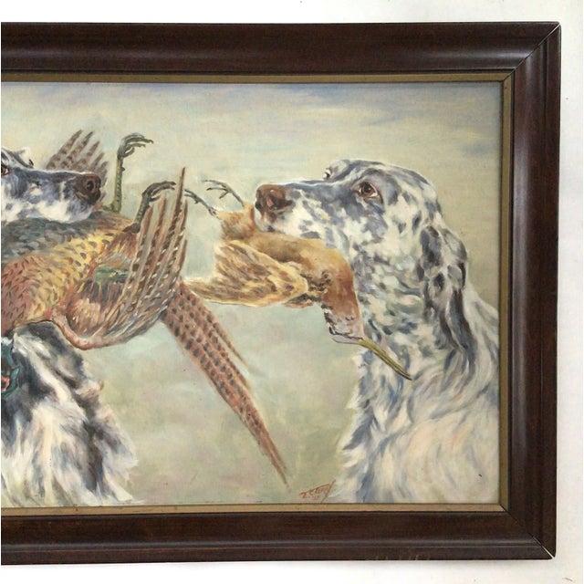 Mid-Century Birddog With Quail Oil Painting Signed/Dated For Sale - Image 4 of 6