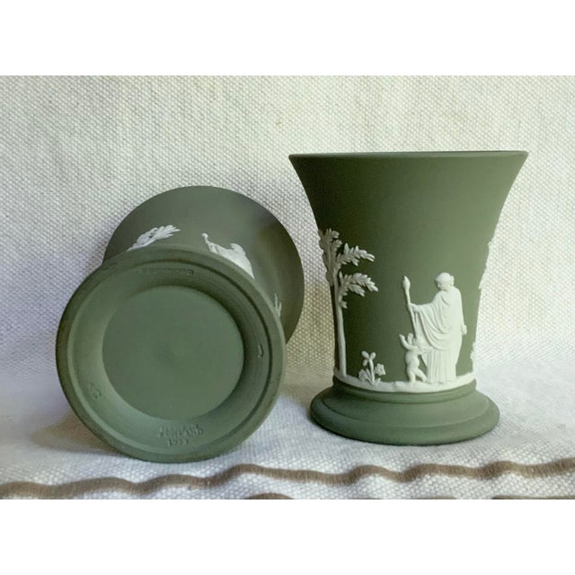 1930s Wedgwood Sage Green Jasperware Goddess Urn Vases- a Pair For Sale - Image 9 of 12
