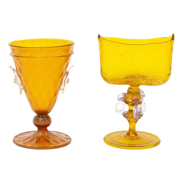 Two Murano Amber Glass Vessels For Sale