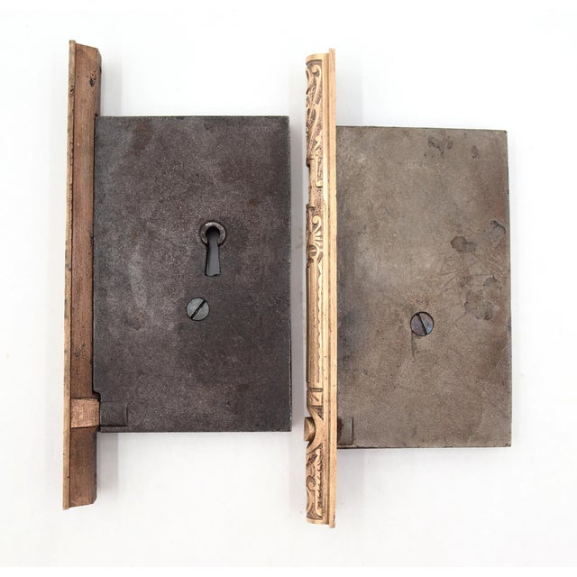 Pair of Antique Victorian Brass Pocket Door Locks For Sale - Image 4 of 5