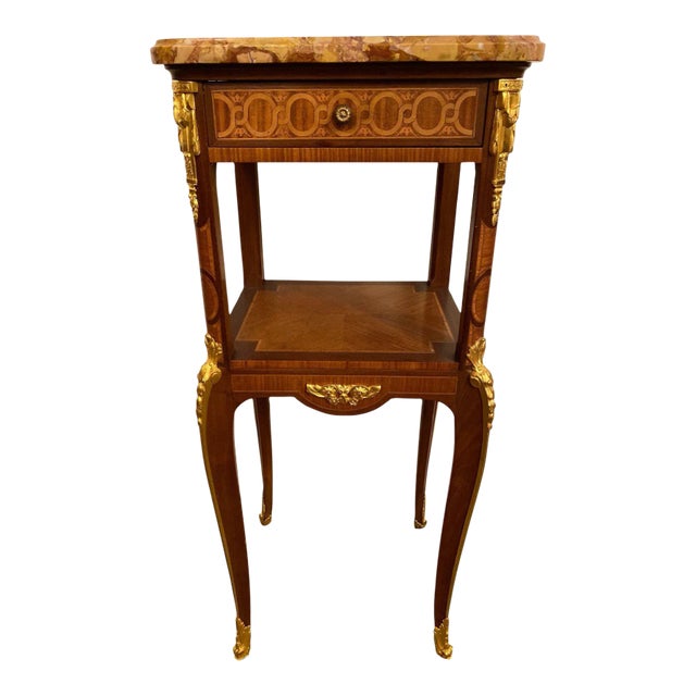 Louis XV-XVI Style Marble-Top Side Table End Table Pedestal, Transitional For Sale
