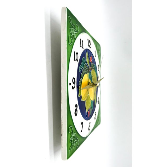 Vintage Italian Majolica Style Lemon Ceramic Wall Clock | Hand Painted Citrus Kitchen Decor - Mediterranean, Cottagecore For Sale - Image 11 of 11