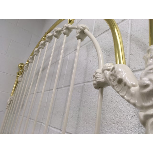 White Painted Wrought-Iron & Brass & Queen Bedframe For Sale In Denver - Image 6 of 13