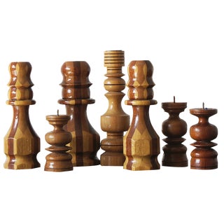 Scandinavian Wooden Candleholders, Set of 7 For Sale