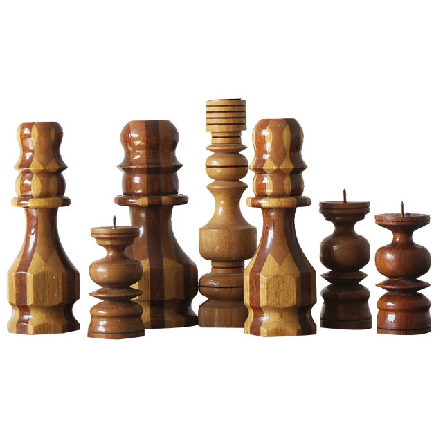 Scandinavian Wooden Candleholders, Set of 7 For Sale