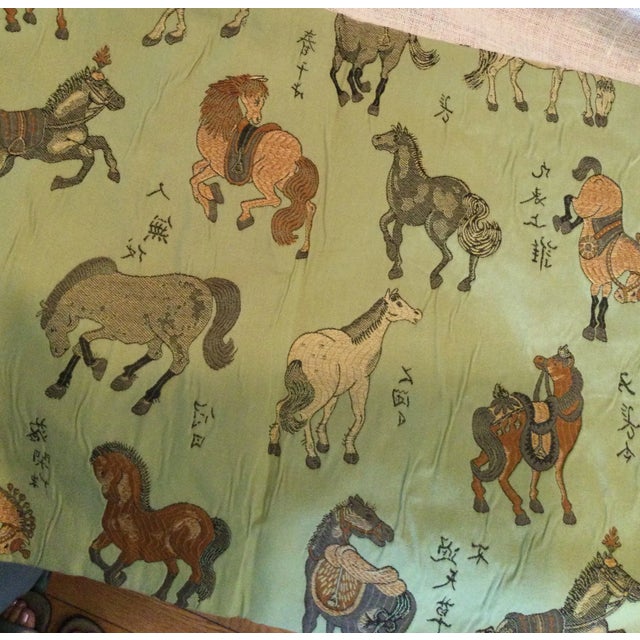 Textile Vintage Green Embroidered Horses Pillow For Sale - Image 7 of 7