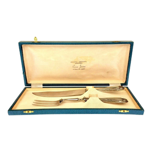 1960s Italian 800 Silver Carving Set | Original Leather Box | Terni-Made | 80% Silver- 3 Pieces