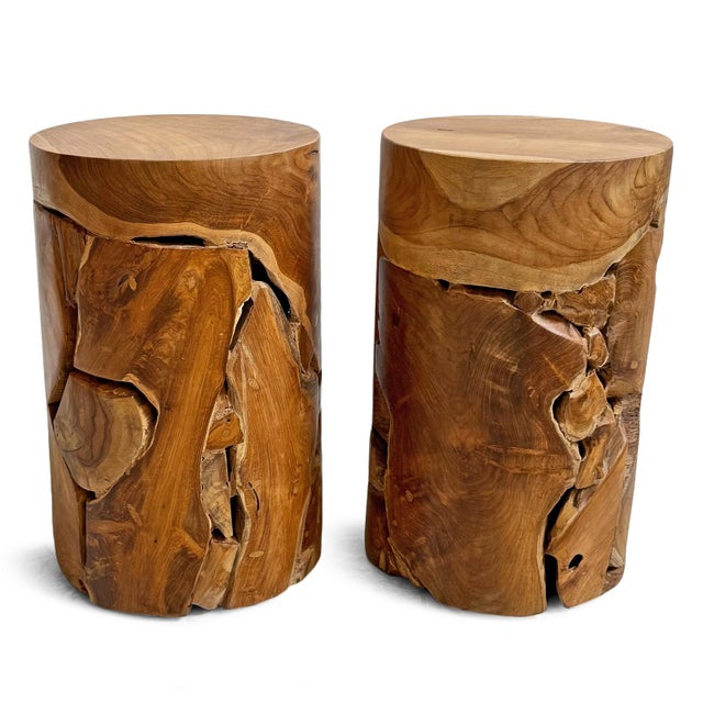 Teak Root Cylinder End Side Table For Sale - Image 4 of 13