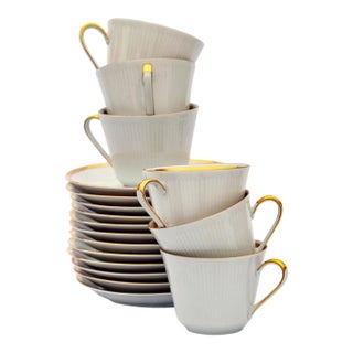 Mid 20th Century Mitterteich Bavarian 6 Cups & 12 Saucers in Pattern "Eternal" - 18 Pieces For Sale