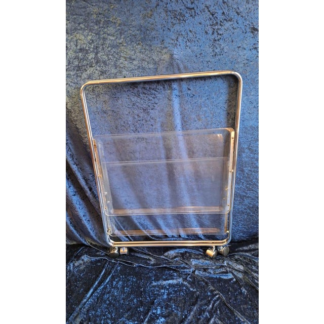 Vintage Collapsible Tea Cart with Chrome-Plated Metal Frame and Acrylic Shelves, 1970s For Sale - Image 9 of 11