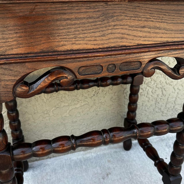 Antique 1800s English Bobbin Leg Oak Accent/Side Table For Sale - Image 11 of 12