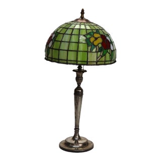 Arts & Crafts Leaded Stained Glass Table Lamp, Early 20th Century For Sale