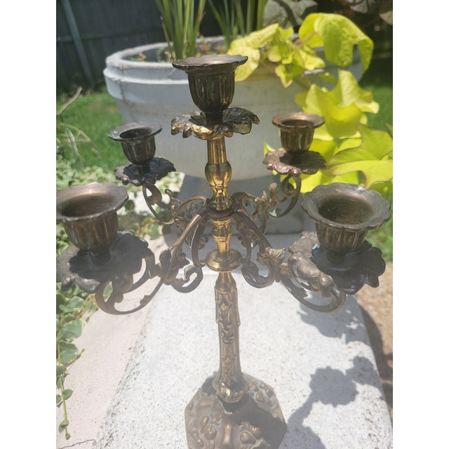 Bronze Vintage Five Arm Bronze Candelabra For Sale - Image 8 of 12