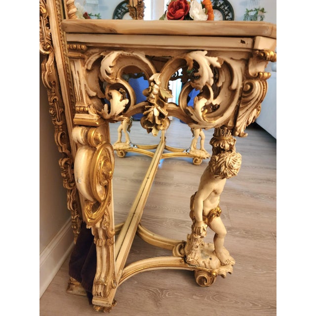 1960s Vintage Italian Grandeur Baroque Cherub Onyx Top Console With Matching Mirror For Sale - Image 9 of 12