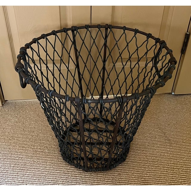 Large Antique Early 20th Century Heavy Gauge Industrial Wire Work Basket With Handles for Garden or Hearth For Sale - Image 15 of 17