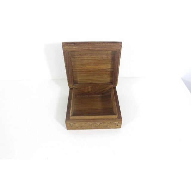 Brown Vintage Carved Wood Box, Square Lidded Wooden Carving Floral For Sale - Image 8 of 9