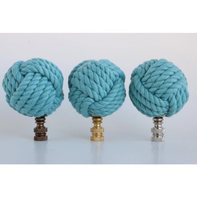 Nautical Nautical Knot Lamp Finial in Robin's Egg Blue on Chrome Hardware For Sale - Image 3 of 4