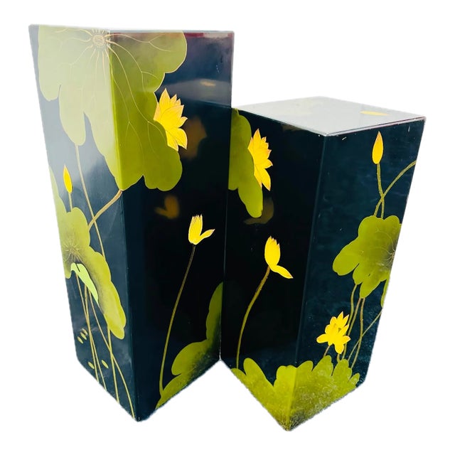 Vintage Asian Floral Lacquer Pedestals - a Pair For Sale