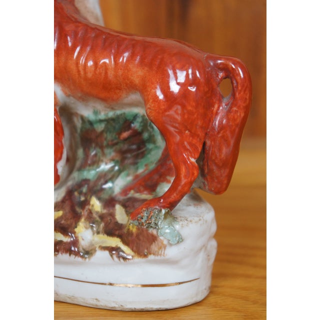 Red Antique Staffordshire Porcelain Fox Pheasant Hunt Pastille Burner Spill Vase For Sale - Image 8 of 11