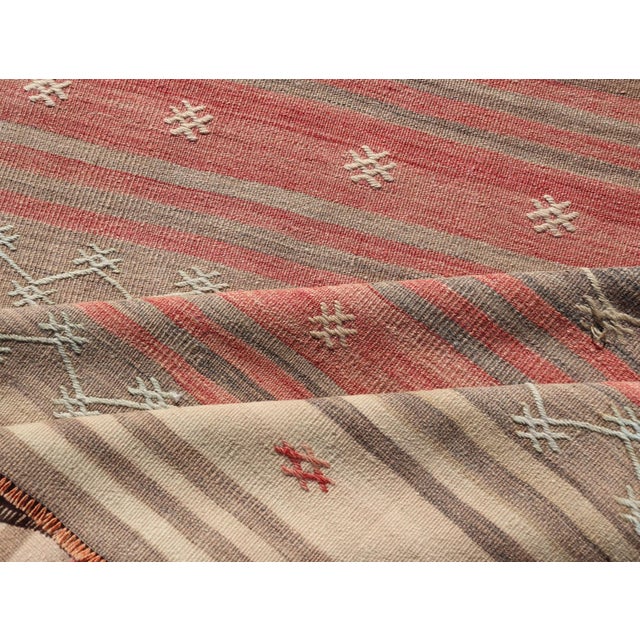 Vintage Turkish Kilim With Stripes in Blue, Tan, Brown, Cream and Orange For Sale - Image 11 of 12